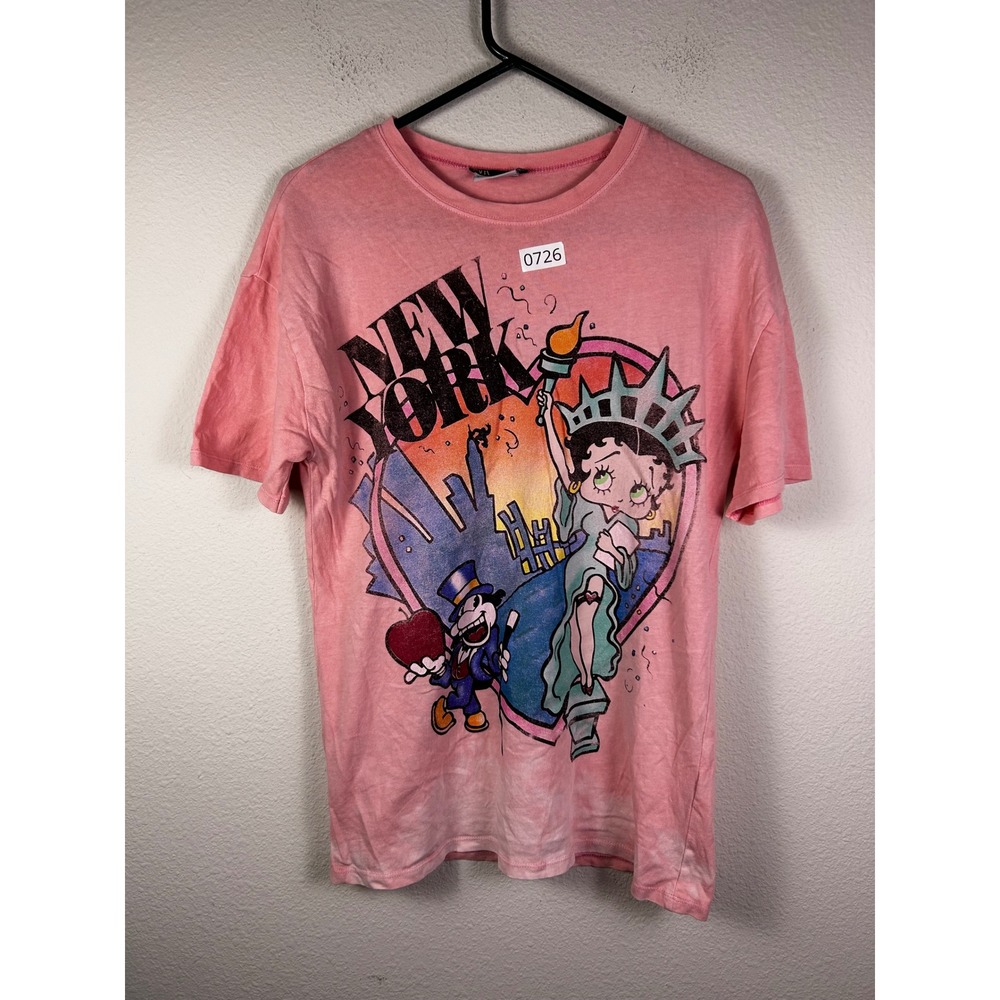 Zara Betty Boop New York City Graphic T-Shirt Pink Statue of Liberty Small